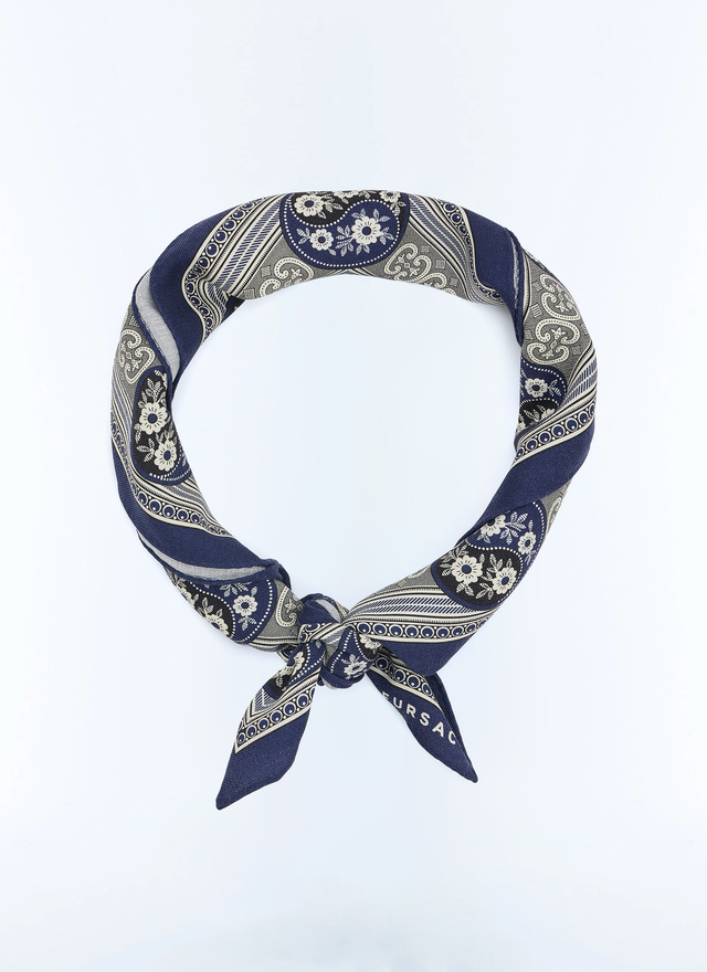 Bandana homme bleu marine laine vierge et soie Fursac - D1DAND-ER26-D030