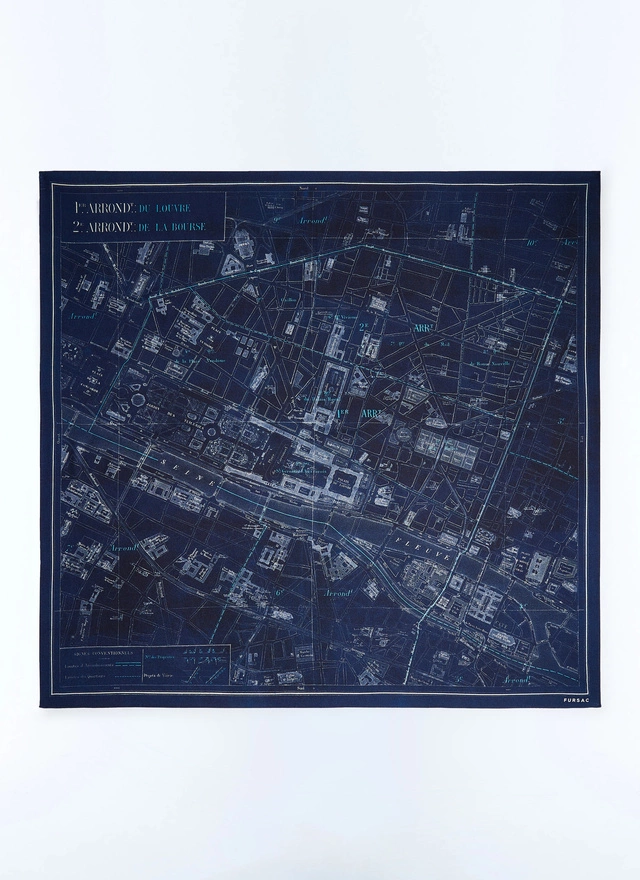 Men's bandana navy blue wool and silk Fursac - D1DAND-GR43-D030