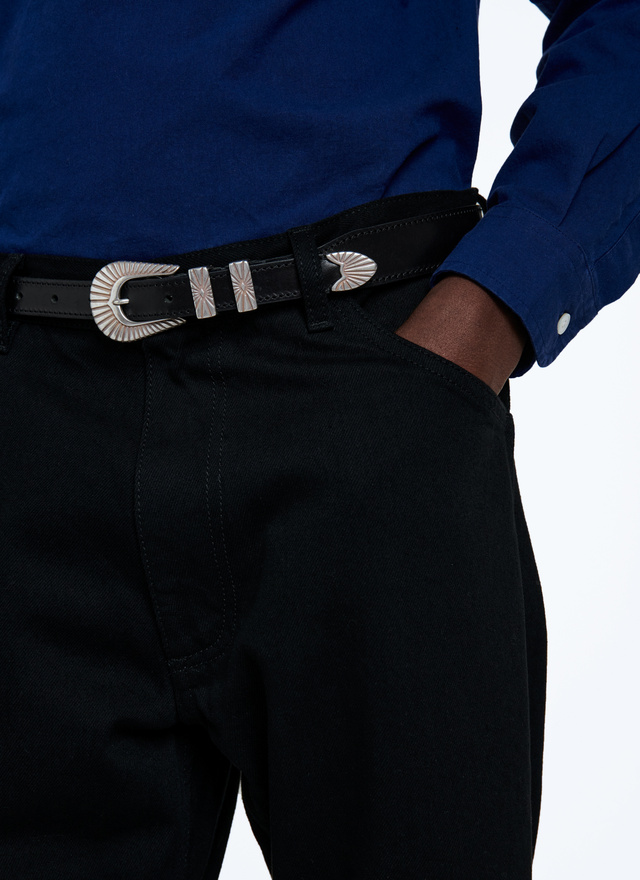 Black Leather Belt for Men - Fursac E2CEIN-VE11-20