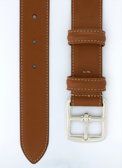 Men's belt camel leather calf leather Fursac - E2CEIN-RE03-11