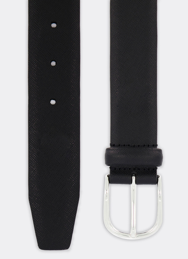 Men's belt saffiano black leather calf leather Fursac - E2CEIN-VE03-20