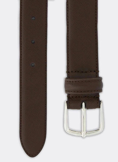 Men's belt saffiano brown leather calf leather Fursac - E2CEIN-RE03-18