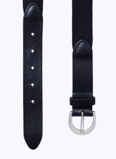 Men's belt navy blue cotton and calfskin leather Fursac - E2CEIN-DL06-D030