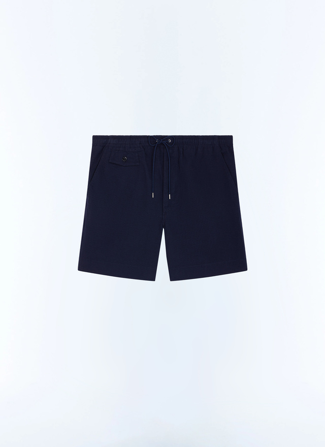 Bermuda bleu homme seersucker de coton biologique Fursac - P3JORT-JX13-D030