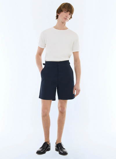 Men's bermuda shorts navy blue cotton serge Fursac - P3FARI-FP03-D030