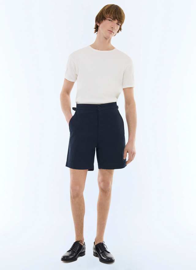 Men's bermuda shorts navy blue cotton serge Fursac - P3FARI-FP03-D030