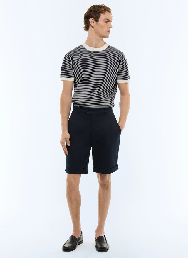 Men's bermuda shorts navy blue cotton twill Fursac - P3JARI-FP03-D030