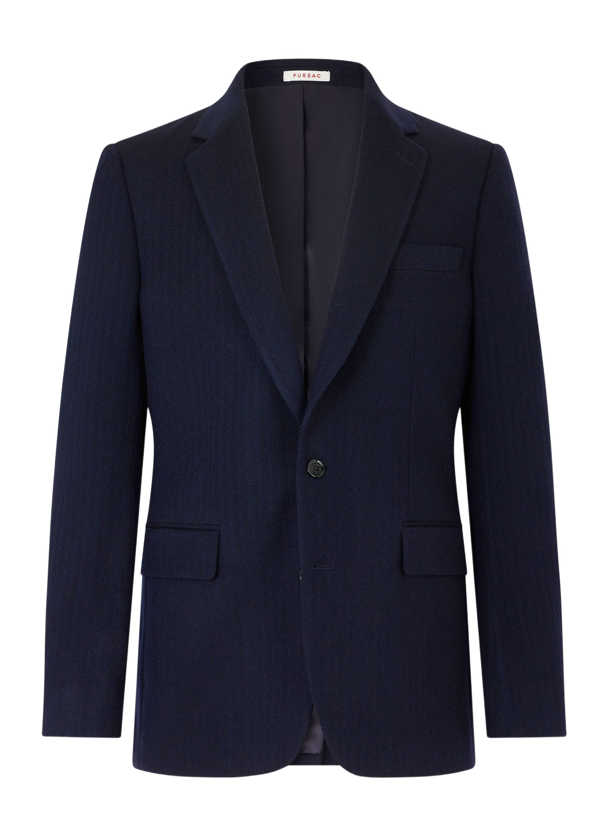 FURSAC - Blazer à chevrons en laine et cachemire - Homme - Taille 54 - Bleu - Coupe Ajustée