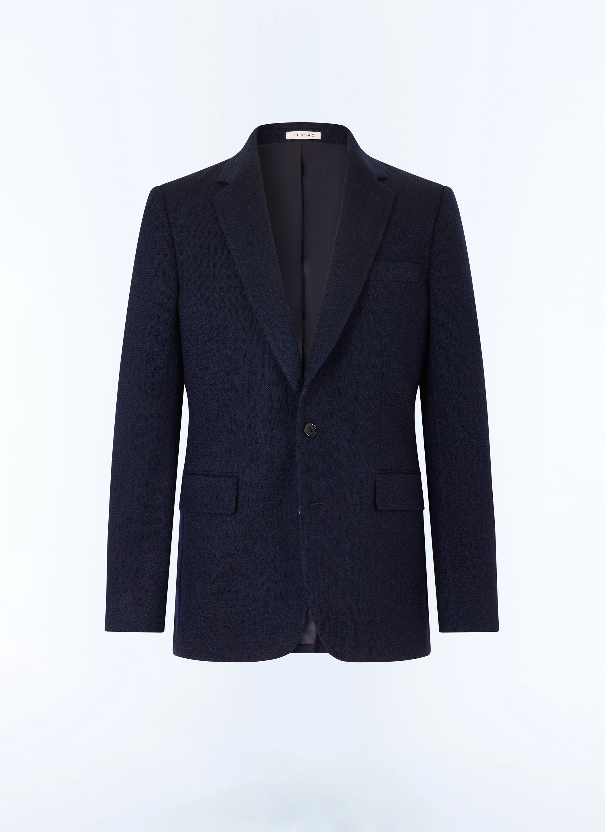 FURSAC - Blazer à chevrons en laine et cachemire - Homme - Taille 50 - Bleu - Coupe Ajustée