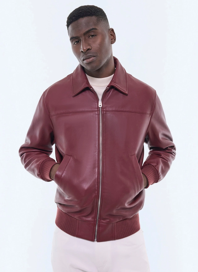 Blouson en cuir homme bordeaux cuir d'agneau lisse Fursac - M3GRED-GL01-C014