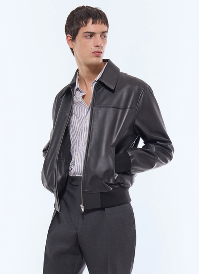 Blouson en cuir homme noir cuir d'agneau lisse Fursac - M3GRED-GL01-B020