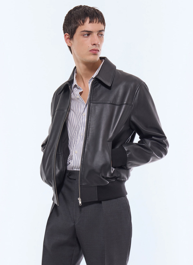 Blouson en cuir homme noir cuir d'agneau lisse Fursac - M3GRED-GL01-B020