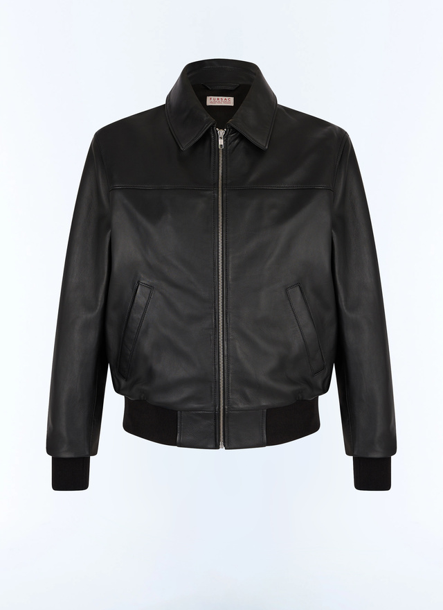 Blouson en cuir noir homme cuir d'agneau lisse Fursac - M3GRED-GL01-B020