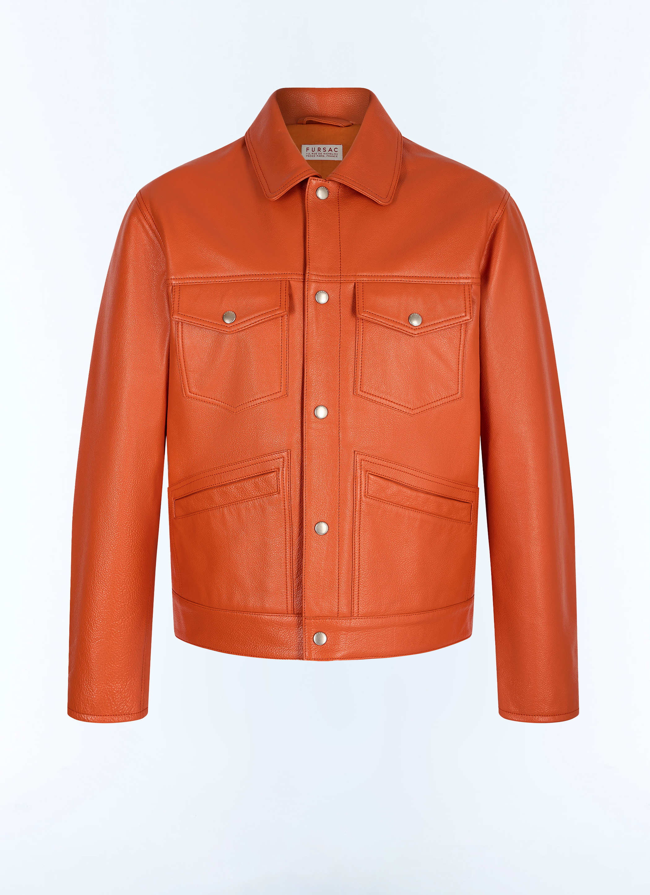 FURSAC - Blouson en cuir de vache - Homme - Taille XL - Orange - Coupe Droite