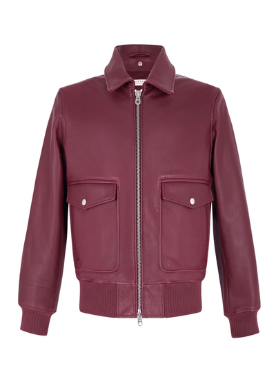 Blouson en cuir bordeaux homme cuir de vache et laine de mouton Fursac - M3GOTT-GL02-C014