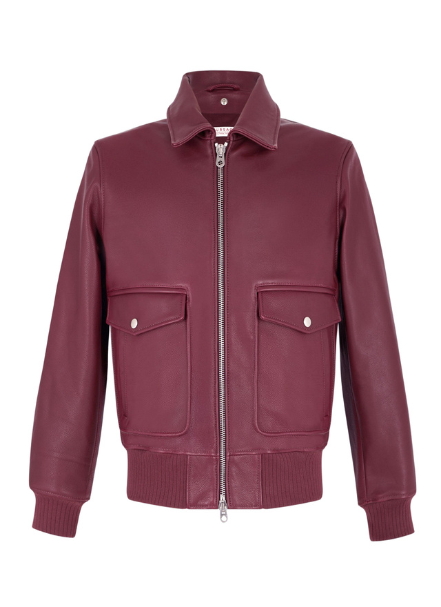 Blouson en cuir bordeaux homme cuir de vache et laine de mouton Fursac - M3GOTT-GL02-C014