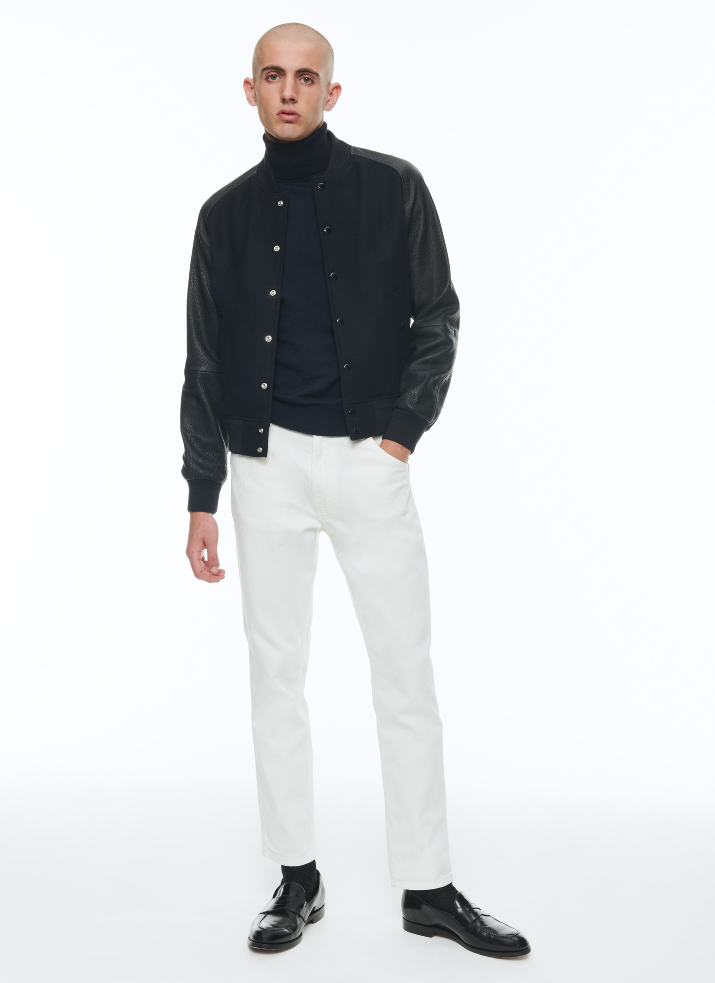 Blouson en cuir bleu marine homme Fursac - M3CADY-CM31-D030