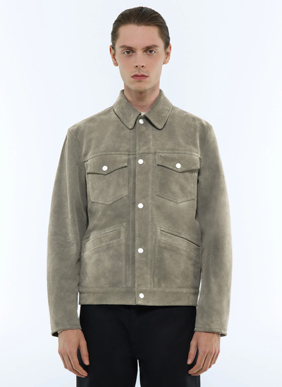 Blouson en cuir homme taupe daim Fursac - M3FICI-FL01-G014
