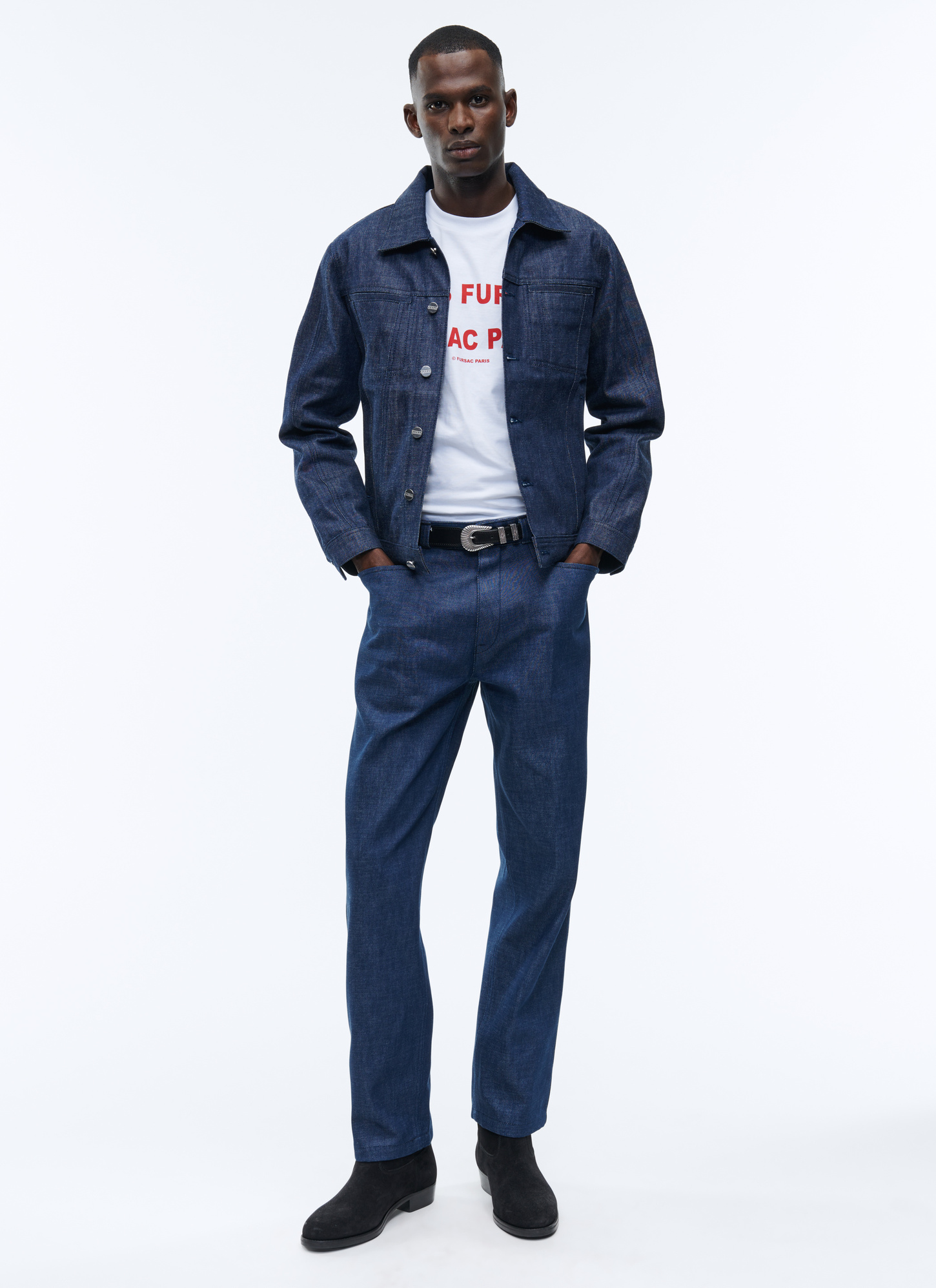 Blouson homme bleu denim toile de coton denim Fursac - M3AMMA-AX11-33