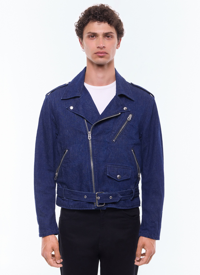 Blouson homme bleu denim serge de coton et lin Fursac - M3ENIM-EP12-D030