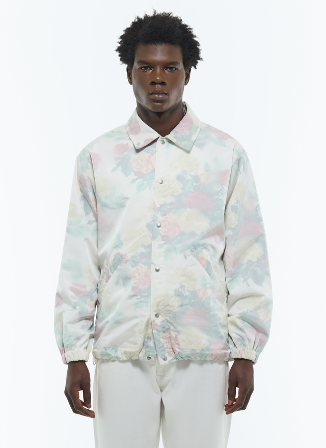 Blouson homme motif floral vert, rose et blanc toile technique bi-matière Fursac - M3FOAK-FM05-L001