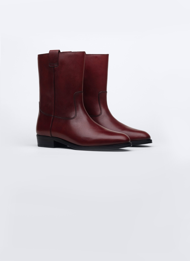Men's red, bordeaux calf split leather boots Fursac - LBOTTE-AL08-74
