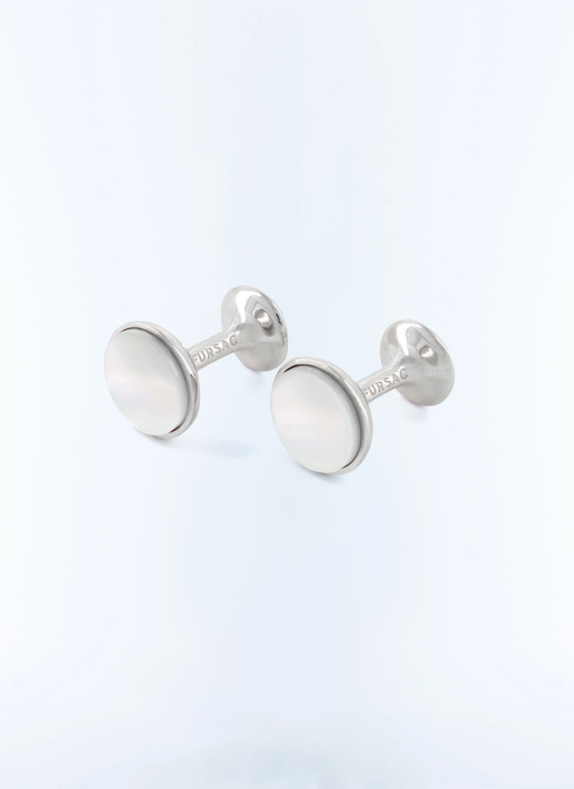 Boutons de manchette homme argenté laiton argenté finitions rhodium et nacre Fursac - D2BOUT-TB03-01