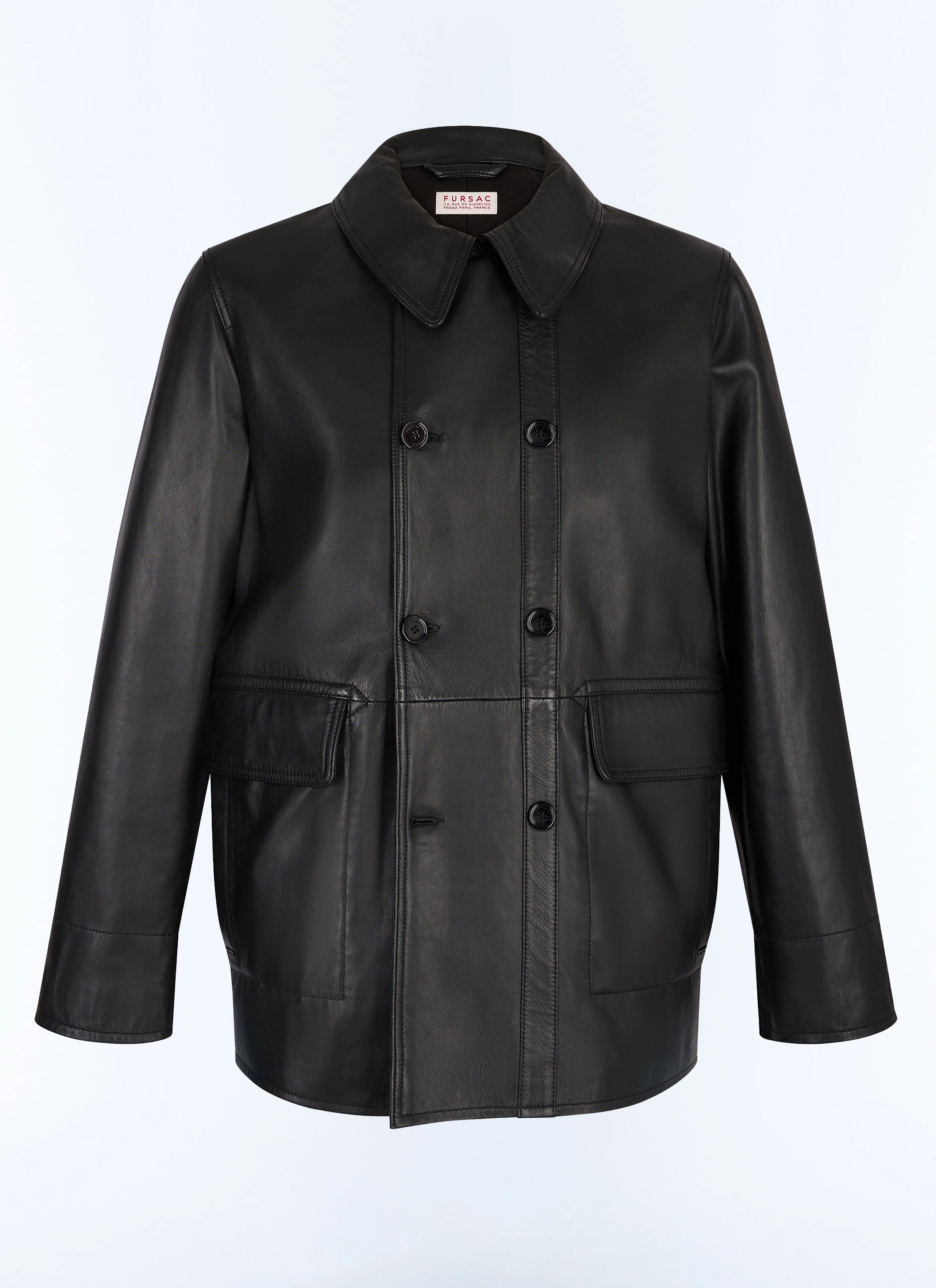 FURSAC - Caban en cuir d'agneau - Homme - Taille L - Noir - Coupe Droite