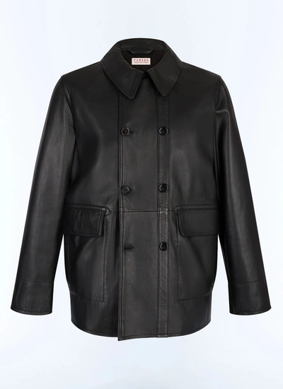 Caban noir homme cuir d'agneau lisse Fursac - M3JAUT-GL01-B020