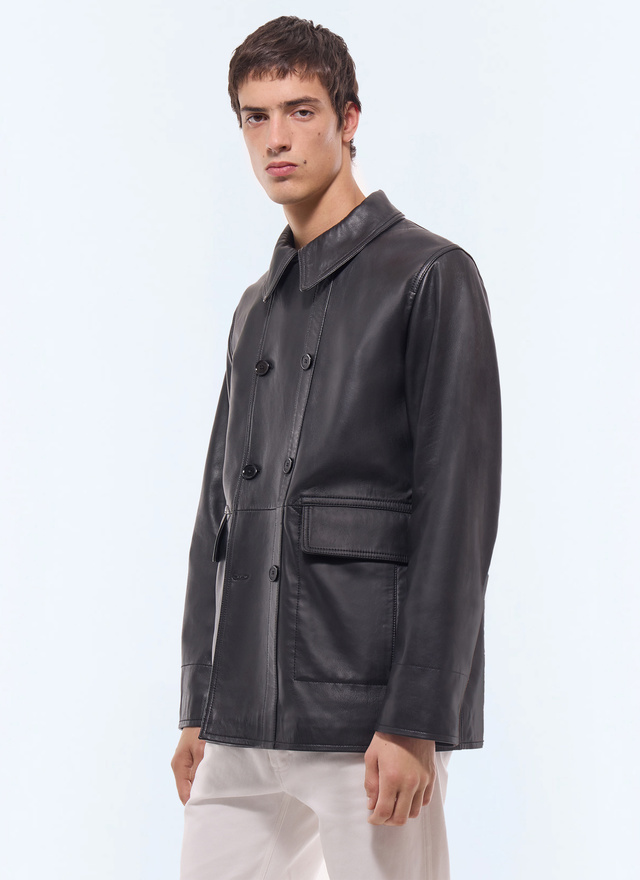 Caban homme noir cuir d'agneau lisse Fursac - M3JAUT-GL01-B020