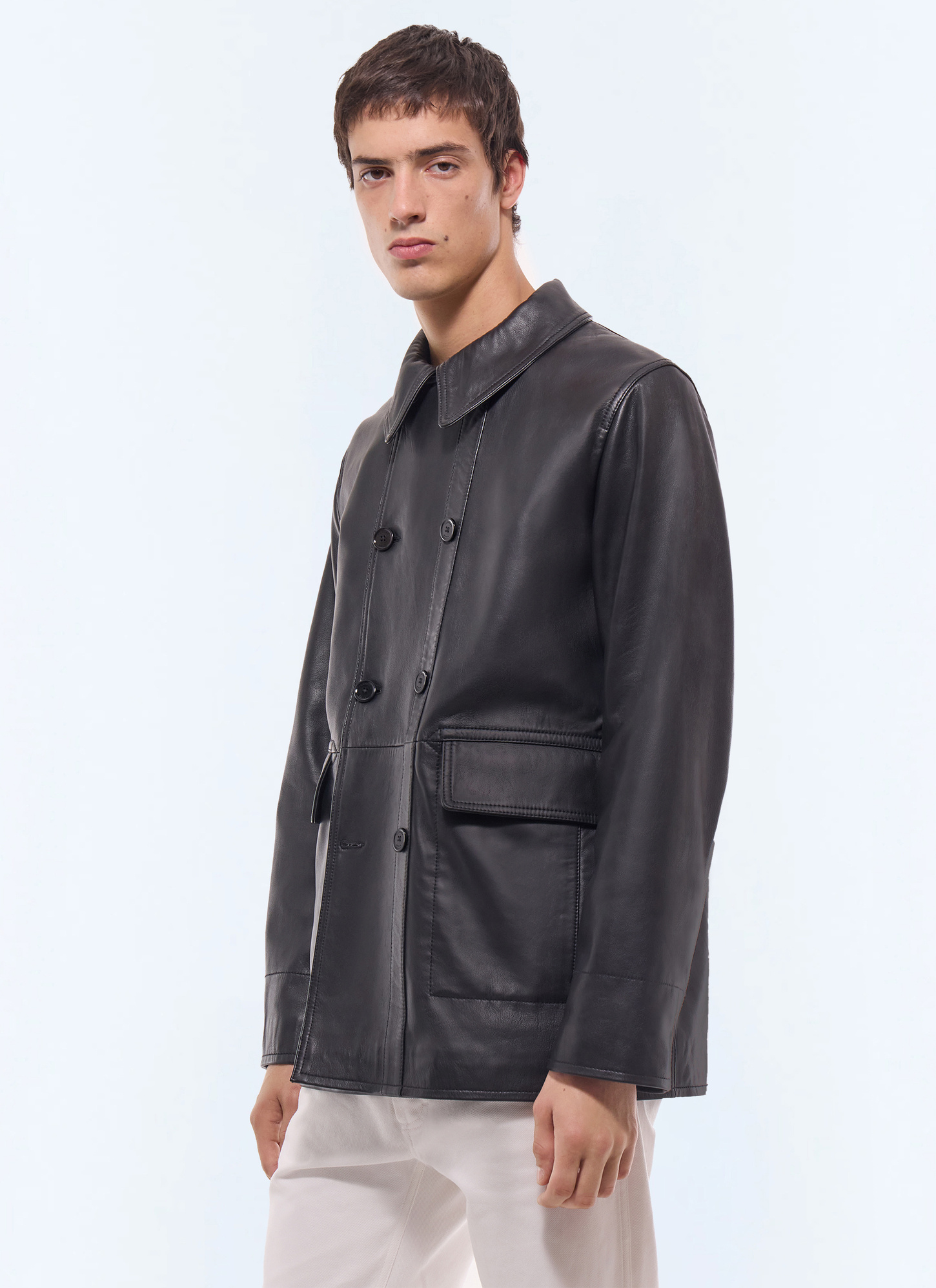 Caban homme noir cuir d'agneau lisse Fursac - M3JAUT-GL01-B020