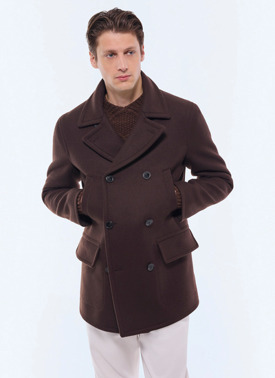 Caban homme marron drap de laine mélangée Fursac - M3ABAN-GM28-G018