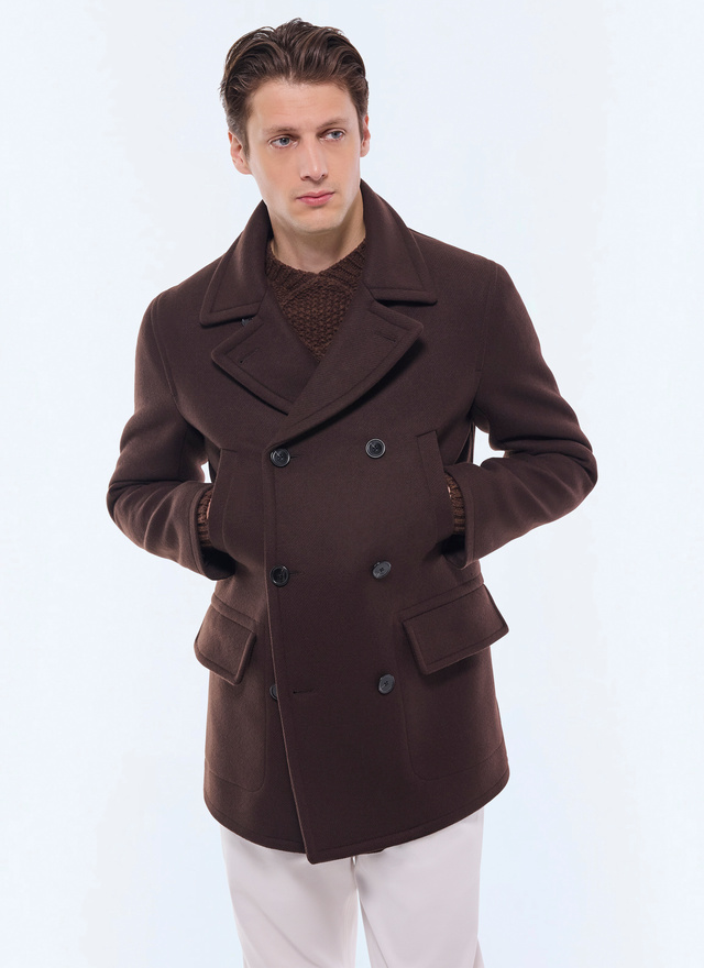 Caban homme marron drap de laine mélangée Fursac - M3ABAN-GM28-G018