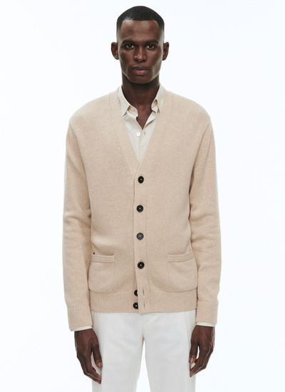 Men's cardigan beige cotton and cashmere Fursac - 22EA2VEMO-VA16/08