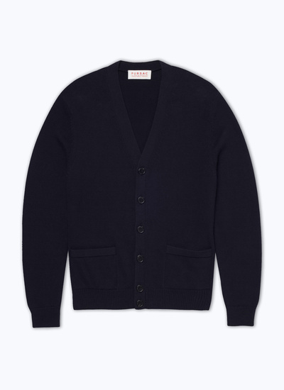 Men's blue, navy blue cotton and cashmere cardigan Fursac - A2VEMO-VA16-30