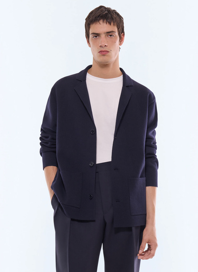Cardigan homme bleu marine laine certifiée et coton Fursac - A2JANO-JA07-D030