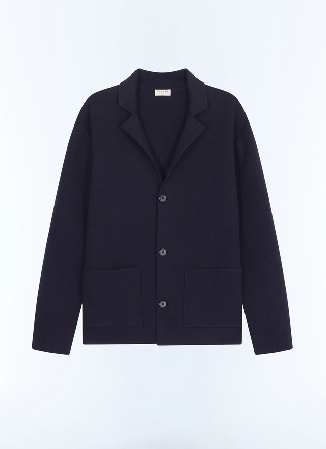 Cardigan bleu homme laine certifiée et coton Fursac - A2JANO-JA07-D030