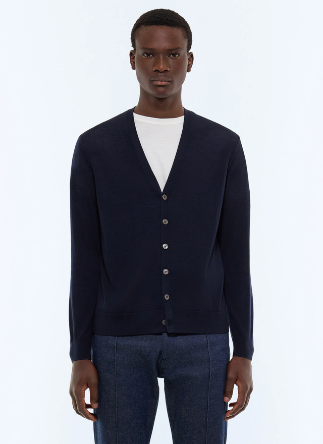 Cardigan homme bleu marine laine certifiée Fursac - A2JIDA-MA03-D030