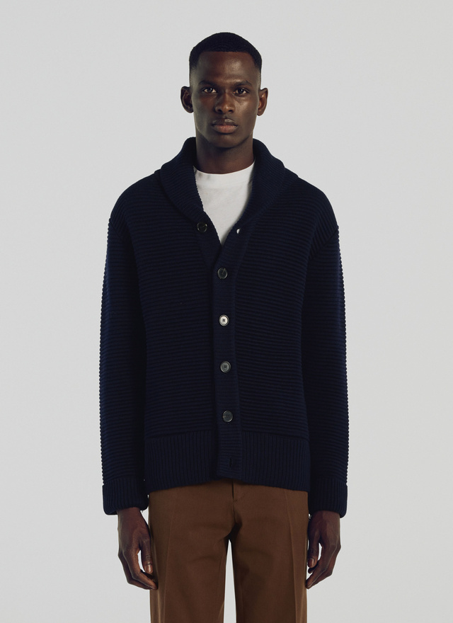 Cardigan homme bleu nuit laine mérinos Fursac - A2ATIS-AA05-98