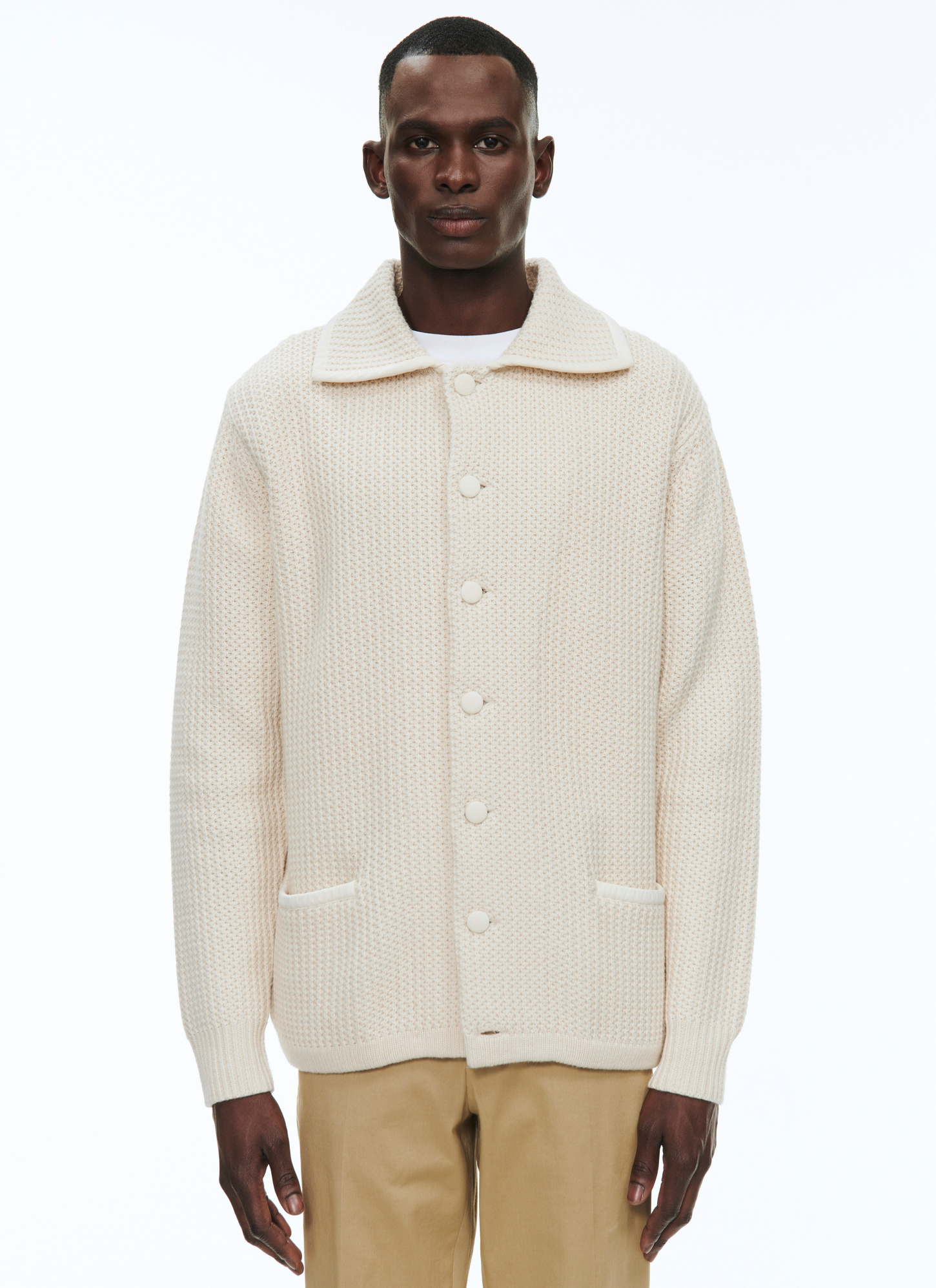 Cardigan homme ecru laine et coton Fursac - A2BADI-BA12-03
