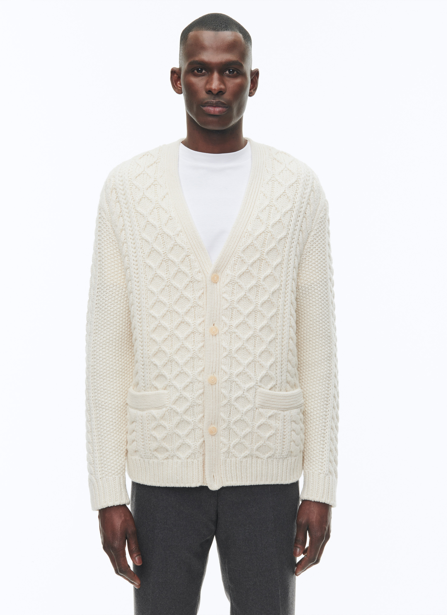 Cardigan homme ecru laine Fursac - A2CARA-CA01-A003