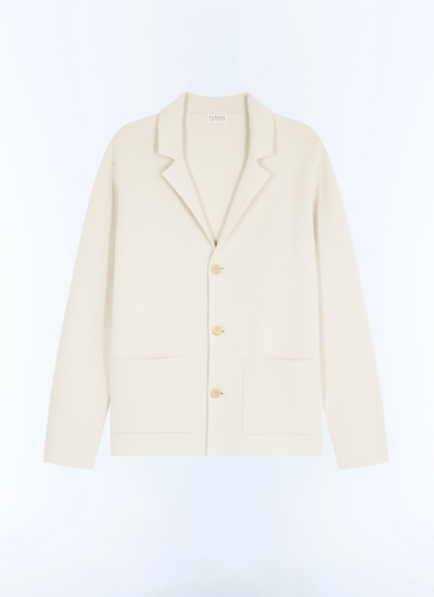 Cardigan blanc homme laine certifiée et coton Fursac - A2JANO-JA07-A002