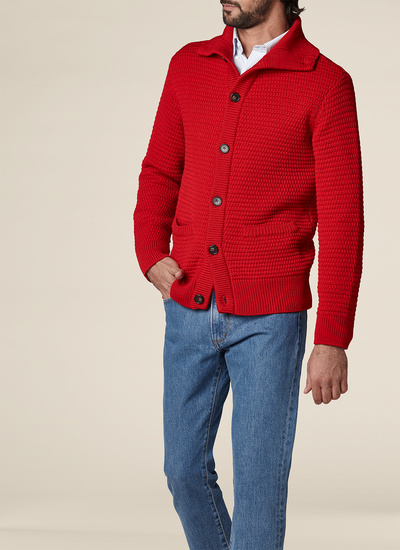 Cardigan homme rouge laine mérinos Fursac - 19HA2OKIS-OA05/75