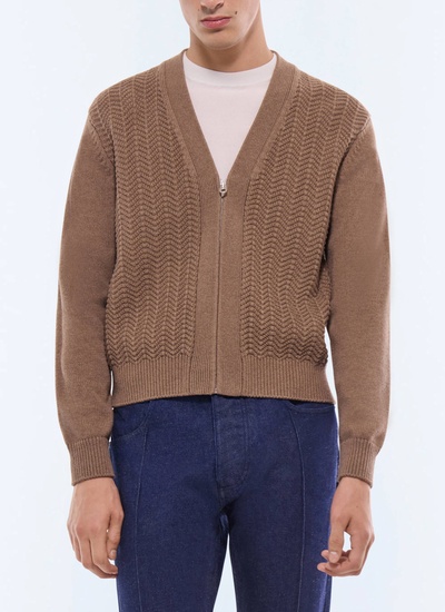 Cardigan homme taupe laine et coton Fursac - A2JADI-JA07-G014