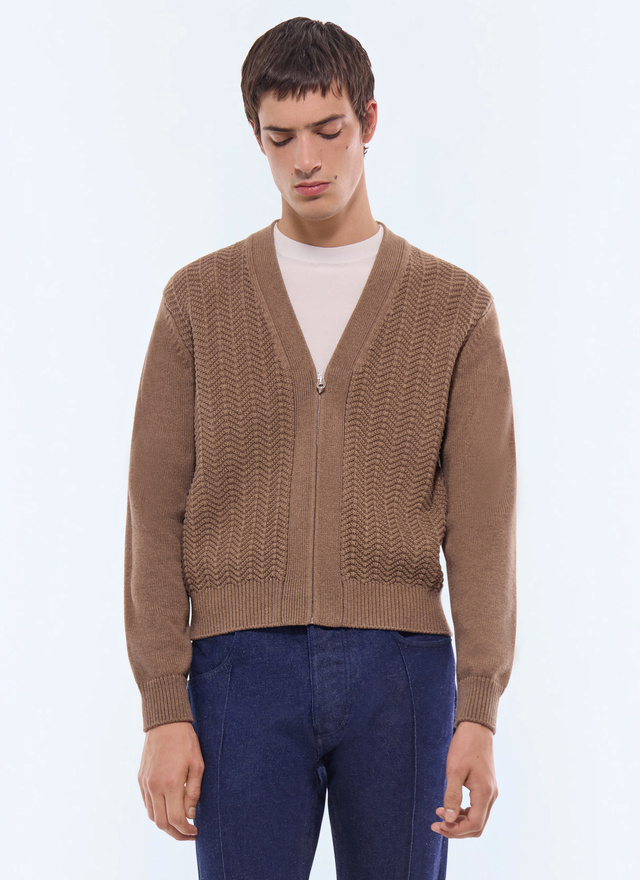Cardigan homme taupe laine et coton Fursac - A2JADI-JA07-G014