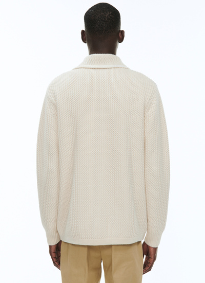 Men's white, ecru wool and cotton cardigan Fursac - A2BADI-BA12-03