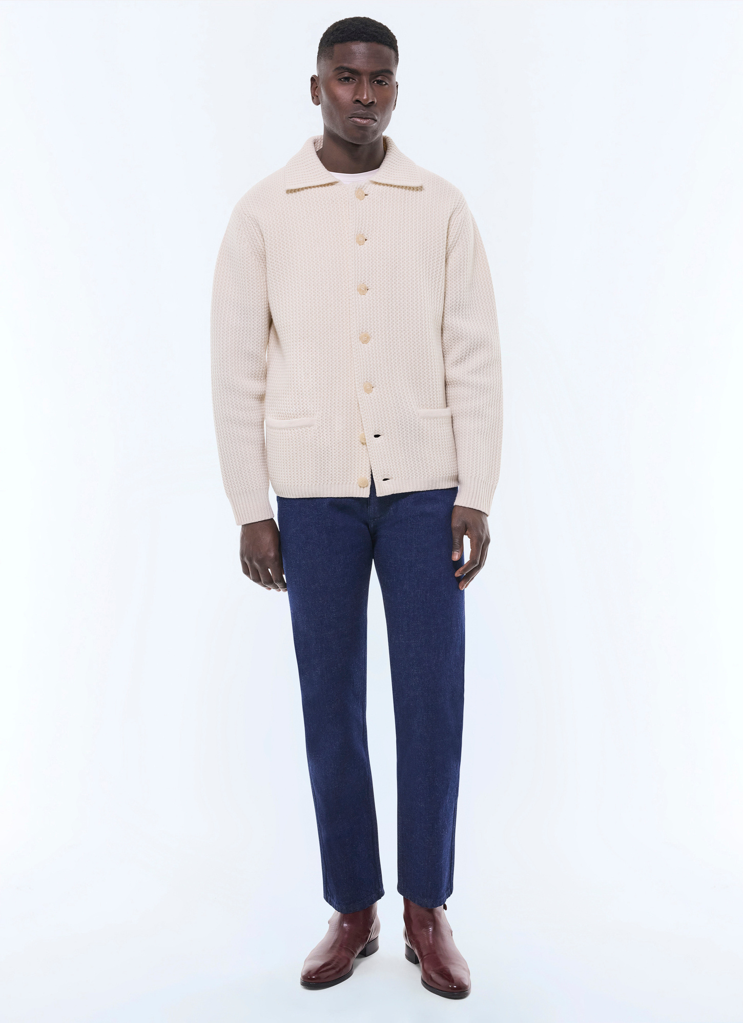 Men's ecru cardigan Fursac - A2GADI-GA07-A002