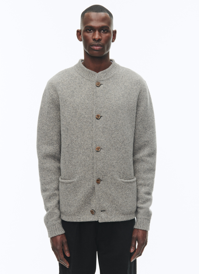 Men's cardigan flecked grey felt-like wool Fursac - A2CGIL-CA18-B018