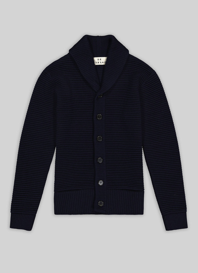 Men's blue, navy blue merino wool cardigan Fursac - A2ATIS-AA05-98