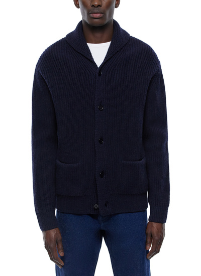 Men's cardigan navy blue certified wool Fursac - A2ETYS-EA02-D030
